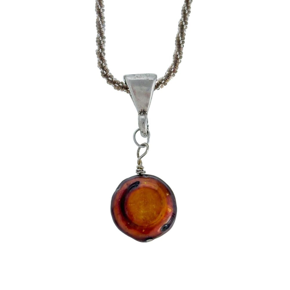 Vintage Sterling Silver 925 Copper Pearl Disc Pendant